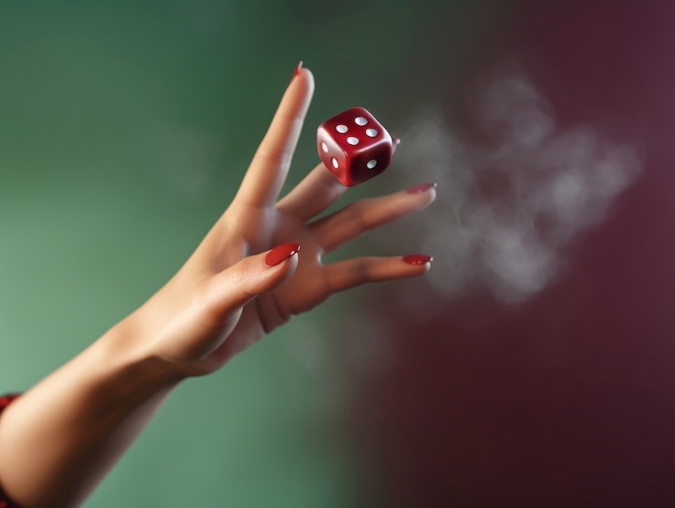 Dealer live Sic Bo di studio evohoki mengocokan dadu dalam wadah transparan
